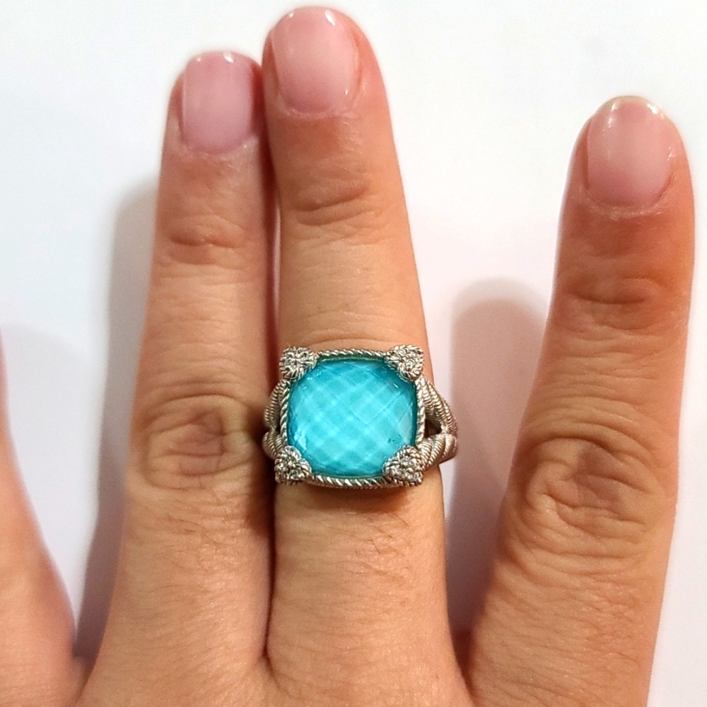 Like New - Judith Ripka Tuquoise Doublet and CZ ring Sz. 7